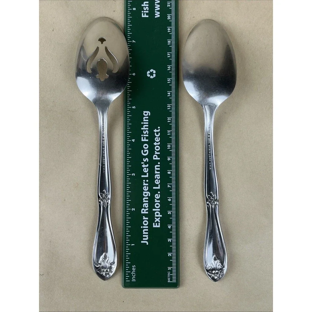 VTG Rogers & Bro. Stainless Park Lane Chatelaine Pierced & Solid Serving‎ Spoons